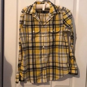 Yellow & navy plaid cotton shirt